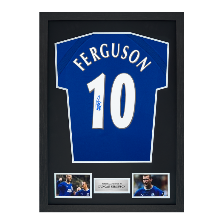 Framed Duncan Ferguson Signed Everton Shirt: 2003 Anniversary Shirt Number 10