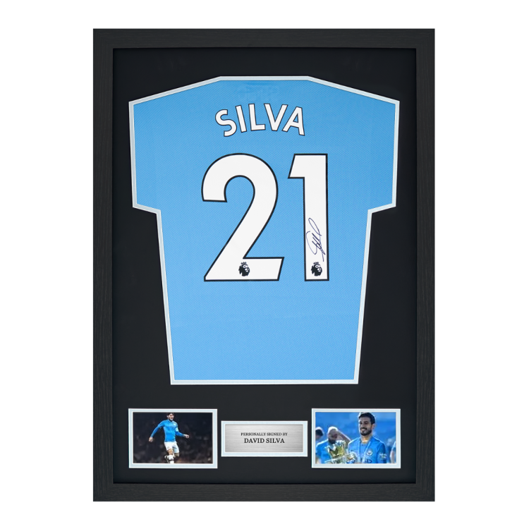 Framed David Silva Signed Manchester City Shirt: 2021-22, Number 21