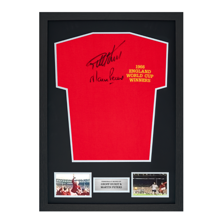 Framed Geoff Hurst & Martin Peters Signed England Shirt: 1966 England World Cup Winners