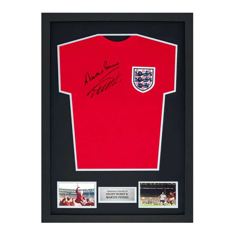 Framed Geoff Hurst & Martin Peters Signed England Shirt: 1966