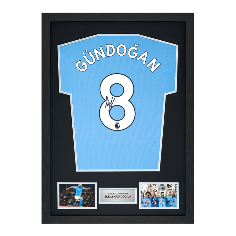 Framed Ilkay Gundogan Signed Manchester City Shirt: 2021-22, Number 8