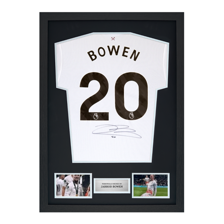 Framed Jarrod Bowen Signed West Ham Shirt: 2023-24, Away, Number 20
