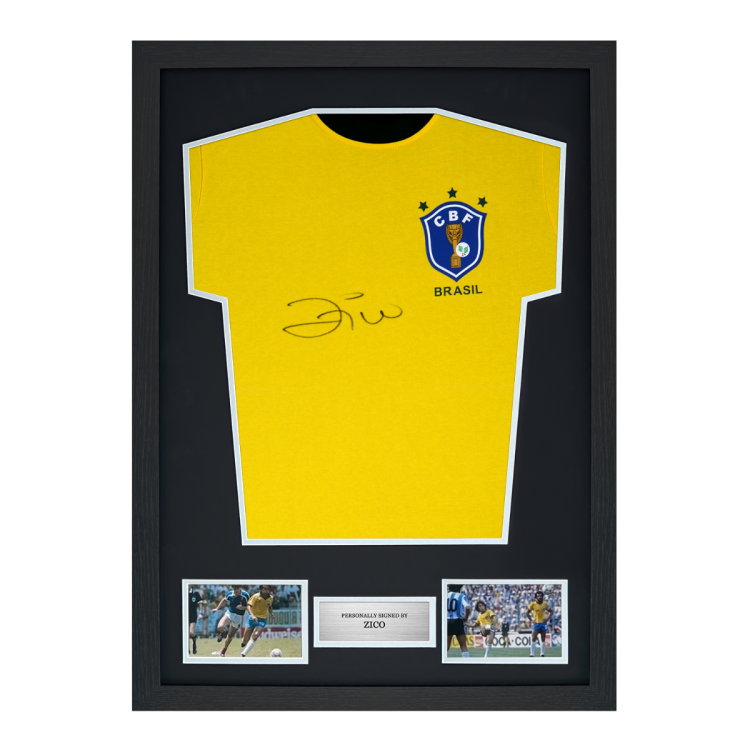 Framed Zico Signed Brazil Shirt: 1982 World Cup