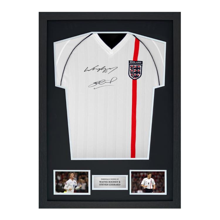 Framed Steven Gerrard & Wayne Rooney Signed England Shirt: 2001-03