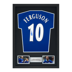 Framed Duncan Ferguson Signed Everton Shirt: 2003 Anniversary Shirt Number 10 Framed Duncan Ferguson Signed Everton Shirt: 2003 Anniversary Shirt Number 10