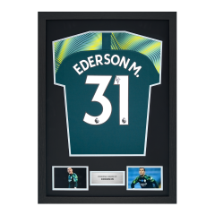 Framed Ederson Signed Manchester City Shirt: 2019-20, Number 31 Framed Ederson Signed Manchester City Shirt: 2019-20, Number 31
