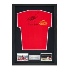 Framed Geoff Hurst & Martin Peters Signed England Shirt: 1966 England World Cup Winners Framed Geoff Hurst & Martin Peters Signed England Shirt: 1966 England World Cup Winners