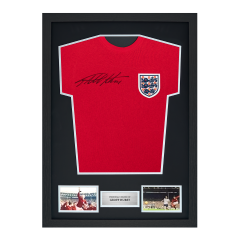 Framed Geoff Hurst Signed England Shirt: 1966, Away Framed Geoff Hurst Signed England Shirt: 1966, Away