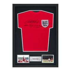 Framed Geoff Hurst Signed England Shirt: 1966 'They Think It's All Over' Inscription Framed Geoff Hurst Signed England Shirt: 1966 'They Think It's All Over' Inscription