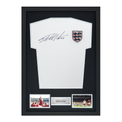 Framed Geoff Hurst Signed England Shirt: 1970, Home Framed Geoff Hurst Signed England Shirt: 1970, Home