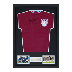Framed Geoff Hurst Signed West Ham Shirt: 1965 ECWC Wembley Special Edition 2-0