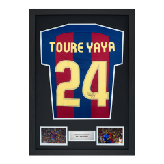 Framed Yaya Toure Signed Barcelona Shirt: 2023-24, Number 24 Framed Yaya Toure Signed Barcelona Shirt: 2023-24, Number 24