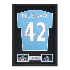 Framed Yaya Toure Signed Manchester City Shirt, 2024-25, Number 42 Framed Yaya Toure Signed Manchester City Shirt, 2024-25, Number 42