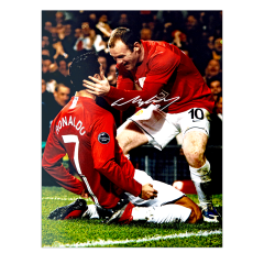 Wayne Rooney Signed Manchester United Photo: Celebrating with CR7 (Silver Pen) Wayne Rooney Signed Manchester United Photo: Celebrating with CR7 (Silver Pen)
