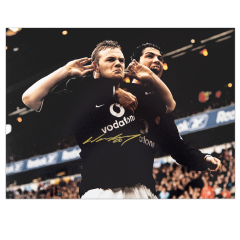 Wayne Rooney Signed Manchester United Photo: Celebrating with Cristiano Ronaldo (Gold Pen) Wayne Rooney Signed Manchester United Photo: Celebrating with Cristiano Ronaldo (Gold Pen)