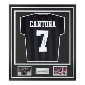 Framed Eric Cantona Signed Manchester United Shirt: 1993-95 Retro Away, White Number 7 - Premium - Authentic Memorabilia